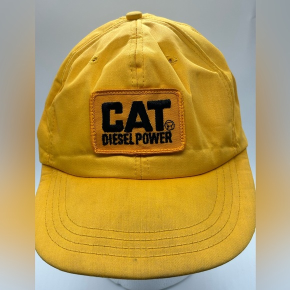 CAT Diesel Power Patch Vintage RARE Caterpillar Engine Adjustable Yellow Hat - Picture 4 of 8